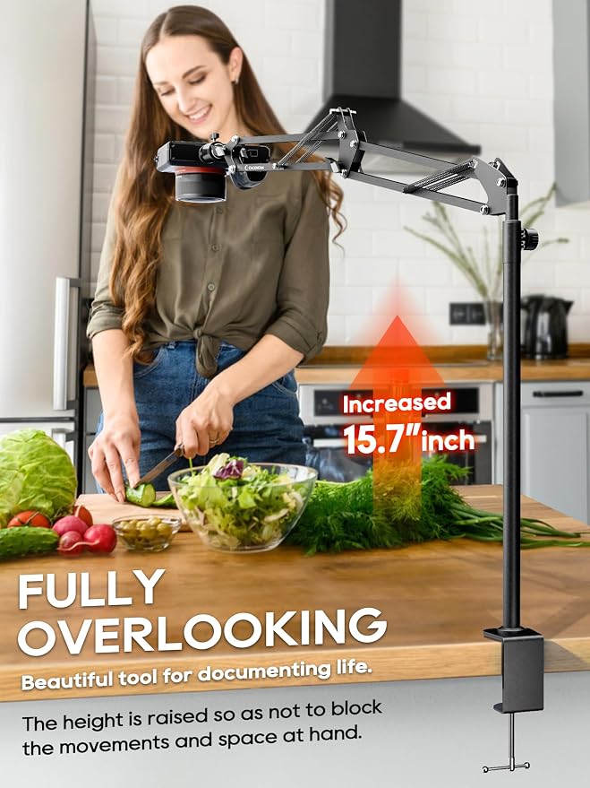 CACENCAN Overhead Camera Mount, 5lb Horizontal Load-Bearing, 360° Adjustable
