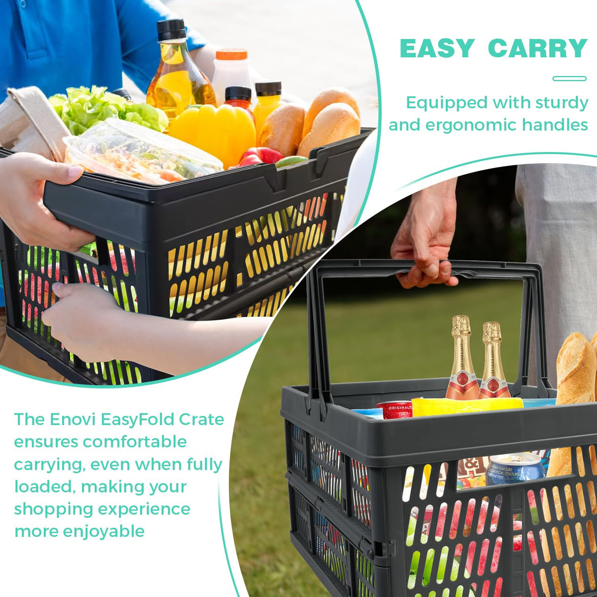EasyFold Collapsible Crate, Collapsible Shopping Basket, Milk Crate, 3 Pack (27L (7 Gal), Grey)