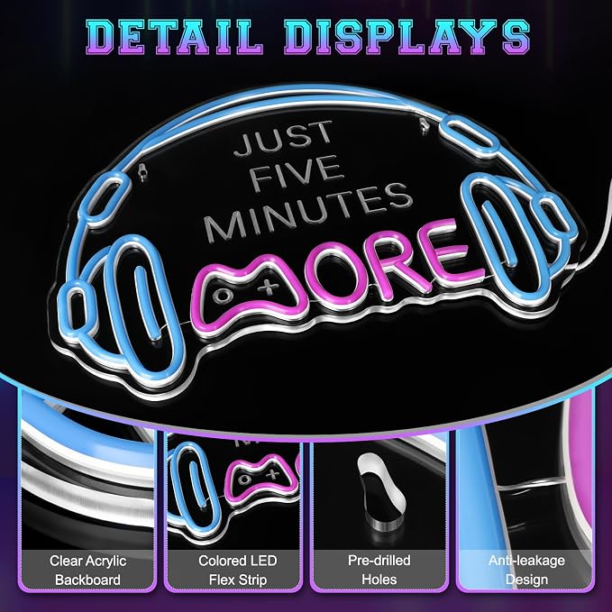Gaming Neon Sign, Large Bright and Dimmable Colored LED Headset Gamer Neon