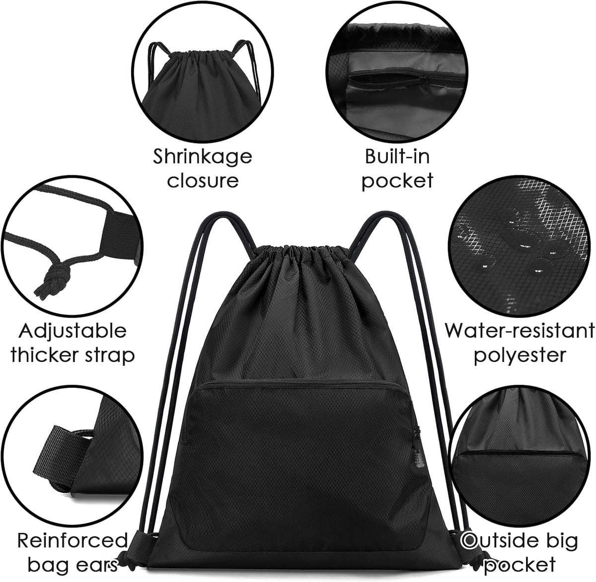 Skiennix Sports Gym Drawstring Backpack - Reusable Cinch Bag for Basketball & Soccer
