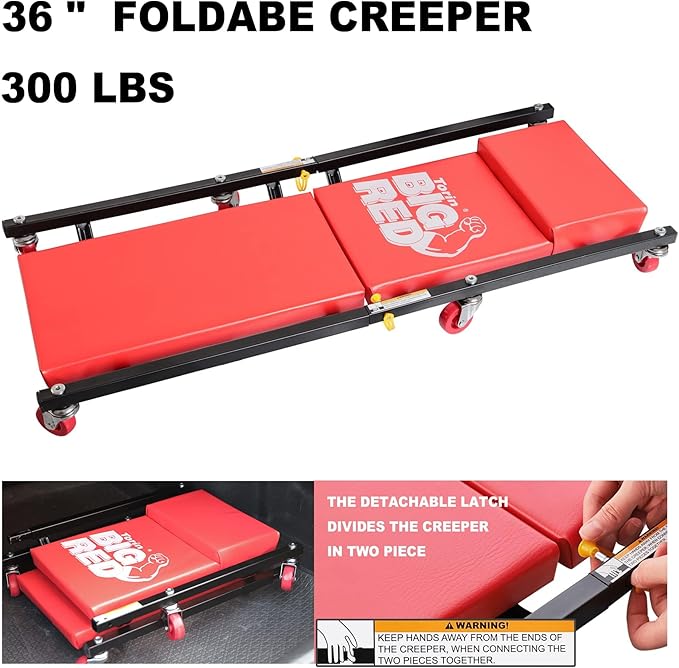 Big RED AT82040R Torin Hydraulic Trolley Floor Service/Floor Combo with 2 Jack Stands and Rolling Garage/Shop Creeper, 2 Ton (4,000 lb) Capacity, Red