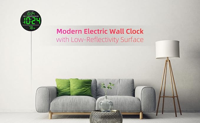 Digital Wall Clock with Large LED Display, Temperature, Auto-Brightness | Small