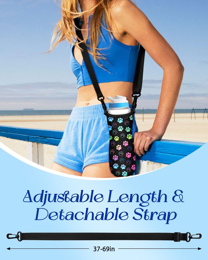 Toykee Water Bottle Sleeve for Cirkul 22 oz - Bottles Cover Holder Carrier Bag with Crossbody Shoulder Strap Dog Paw Print