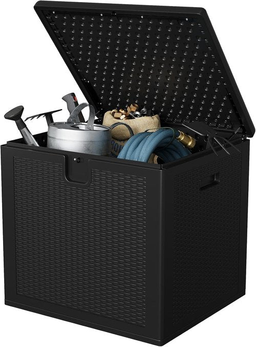 Garvee Outdoor Storage Box - 80 Gallon Waterproof Resin Deck Bin | Lockable & UV Resistant for Patio, Garden, Cushions, Tools - Black