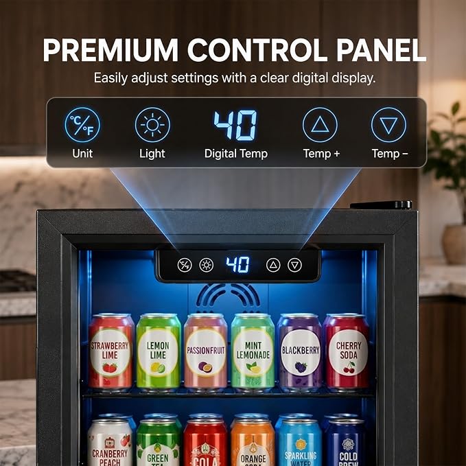 Beverage Refrigerator, 3.2 Cu.Ft Mini Fridge with Glass Door & Air Cooling, and Electronic Temperature Control for Beer, Wine, Soda, Compact Drink Fridge for Home, Office, Bar (3.2 Cu.Ft)