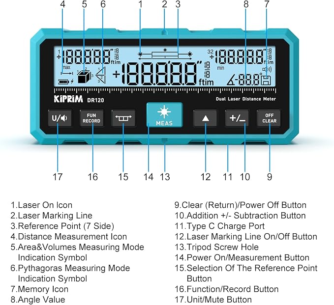 Kiprim DR120 Dual Laser Distance Meter