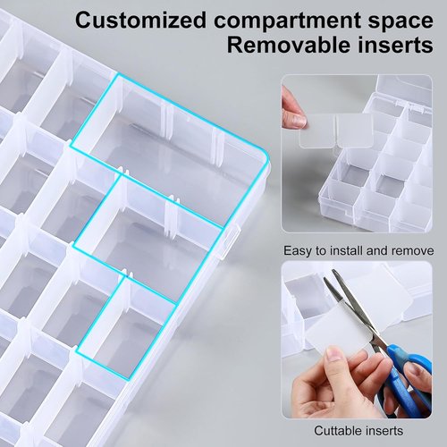 Clear Plastic Organizer Box by [Brand Name] - 36 Grids with Adjustable Dividers for Crafts, Jewelry & Tackle