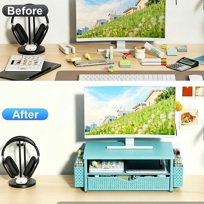 Spacrea Desk Organizer and Accessories, Computer Monitor Stand Riser