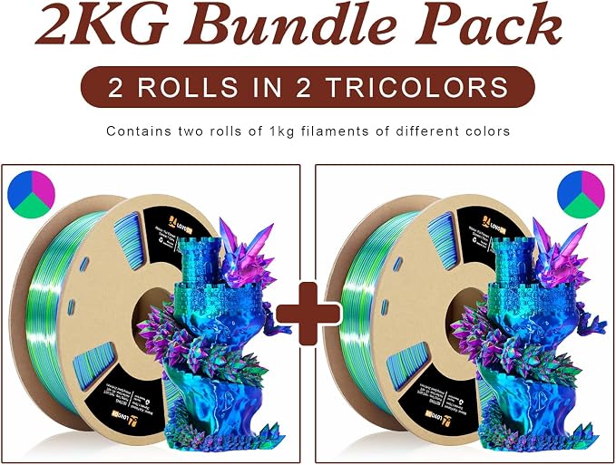 LOVOON Silk PLA 3D Printing Filament Bundle 2KG, PLA Filament 1.75mm Shiny