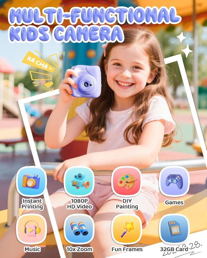 Kids Camera Instant Print, 1080P HD Kids Instant Camera