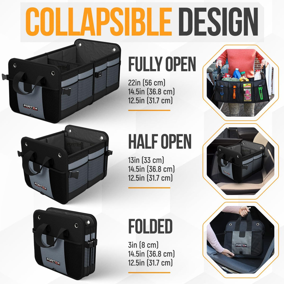 FORTEM Trunk Organizer - Collapsible Car Organizer & Storage Bag for SUVs