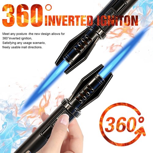 Mini Torch Lighter with Fuel Window - 5" Refillable Butane Jet Flame, Windproof Pocket Lighter for Camping, Hiking & Home Use (Black)