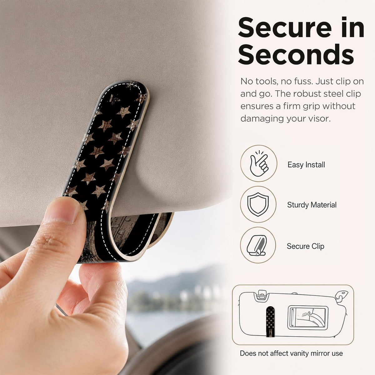 Sunglasses Holder for Car Visor, PU Leather Glasses Clip Organizer, Cute Magnetic Eyeglass Holder for Vehicle Sun Visor, Car Interior Accessory for Women & Men, Black American Flag