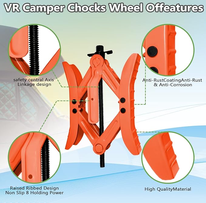 RV Wheel Chock Stabilizers,Camper Heavy Duty Tire Chock Stabilizers,Travel Trailers Wheel Chock Scissor 2 Sets with Ratchet,hex Socket,Gloves (RED)