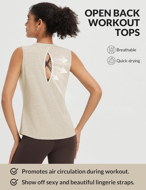 Baleaf Women's High Neck Open Back Workout Tank Top - Loose Fit Athletic Yoga Shirt