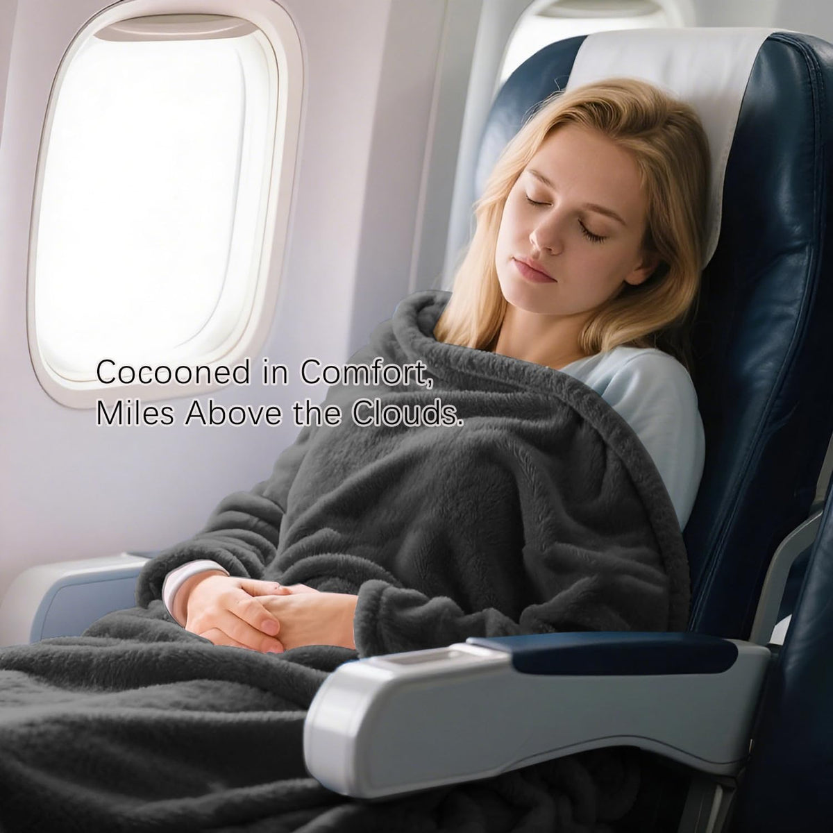 Melissa Large Soft Travel Blanket and Inflatable Pillow Set | Size-69“ x 43.3”, Carry Bag – Lightweight, Compact & Washable for Backpacking, Hiking, Airplane, Car, Office, Camping (Gray)