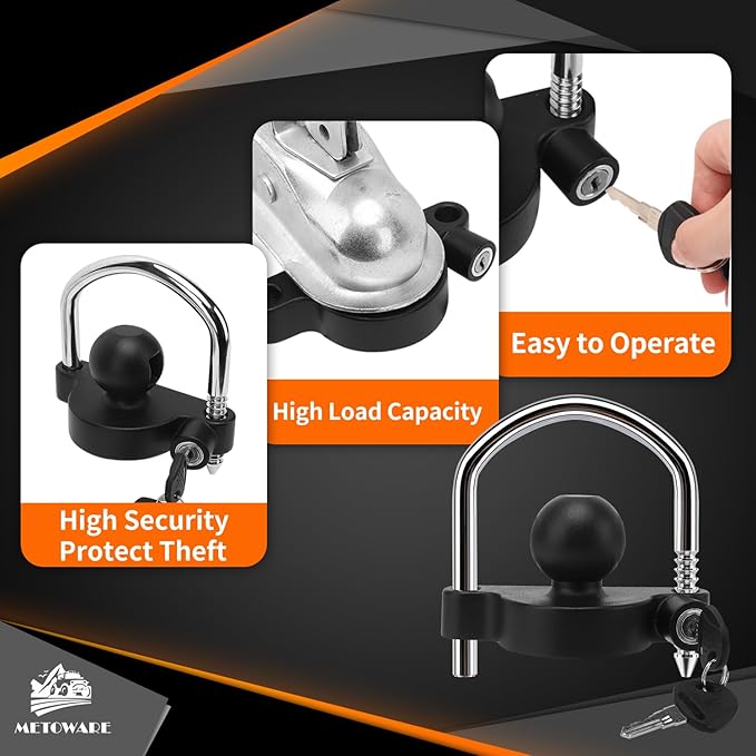 METOWARE Keyed Alike Trailer Coupler Lock Universal Adjustable Steel Trailer Hitch Lock, Anti Theft Trailer Ball Lock Towing Lock for Towing Trailer Security Fits 1-7/8",2”, 2-5/16" Coupler 2 Pack