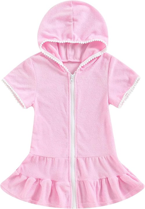 CIYCUIT Toddler Girls Swim Cover-Up - Stylish Hooded Design with Zipper for Easy Wear