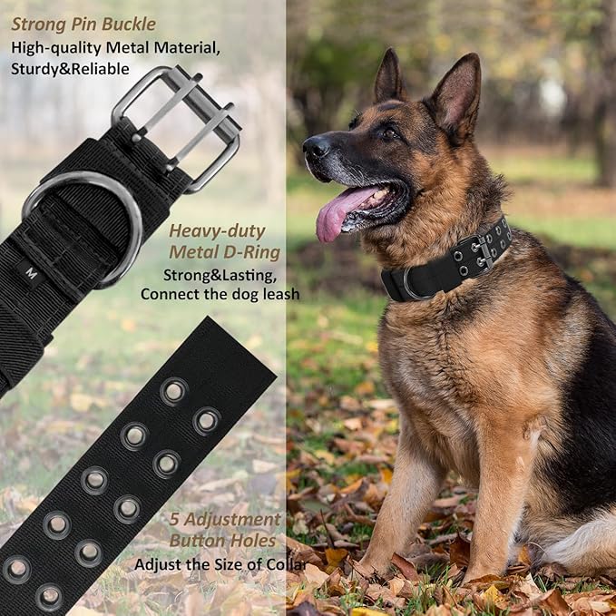 Tactical Dog Collar Military Adjustable Dog Collars Soft Nylon Training Collar with Patch Heavy Duty Metal Buckle Collars for Medium Large Dogs (Pink, M)