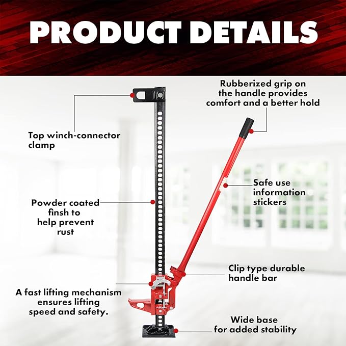 YIYITOOLS 60" Farm Jack 60 inch Steel Jack Floor Jack All-cast Jack - Red, JJ-1-002, Car Jack | Hydraulic Jack | Rotopax | Jack Stands, YY2020065