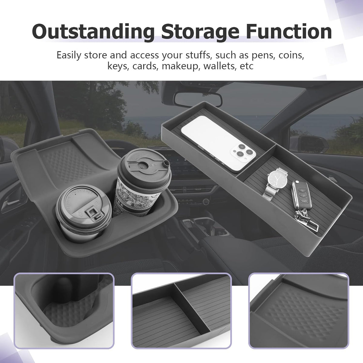 LUWU 2025 2026 Traverse Center Console Organizer Tray Compatible with 2025 2026 Chevrolet Traverse Accessories 2025 2026 Traverse Center Console Cup Holder Dashboard Storage Tray Black 2-Pack