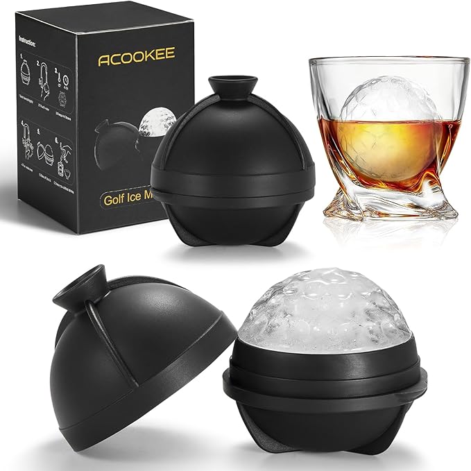 Novelty Golf Ball Ice Maker Mold Set of 2, Funny Golf Gifts for Men Golfers, 2.5" Large Sphere Round Ice Cube Molds for Whiskey, Bourbon, Cocktails