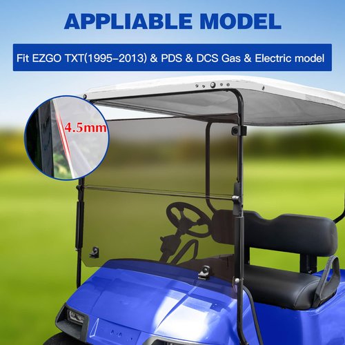 NOKINS Golf Cart Windshield Compatible With EZGO TXT(1995-2013) & PDS & DCS Gas & Electric model Golf Cart Folding Style Windshield Tinted