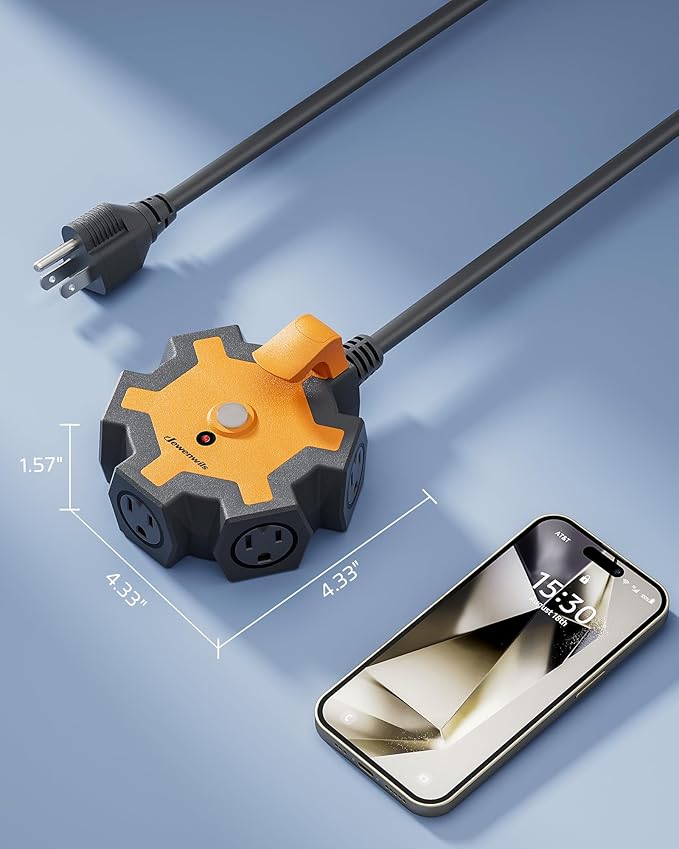 DEWENWILS 5-Outlet Power Strip, 25FT Heavy Duty Extension Cord, 14/3 SJTW, Industrial Power Strip for Garage, Workshop, 15A Circuit Breaker, Swivel Safety Covers