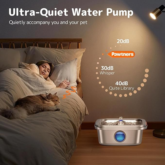 Cat Water Fountain Stainless Steel, 4L/135oz Cat Fountain, Automatic Dog Drinking Dispenser with Water Level Window, 6 Filters, Metal Pet Water Bowl Indoor, Quiet Pump, Easy Cleaning