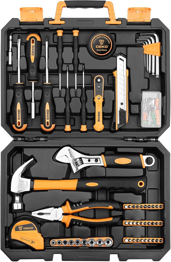 DEKOPRO 100 Piece Home Repair Tool Set,General Household Hand Tool Kit with Plastic Tool Box Storage