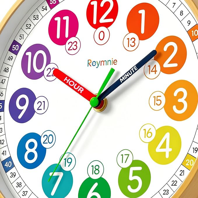 Roymnie Wall Clock for Kids Battery Operated Silent Non Ticking Analog Clock