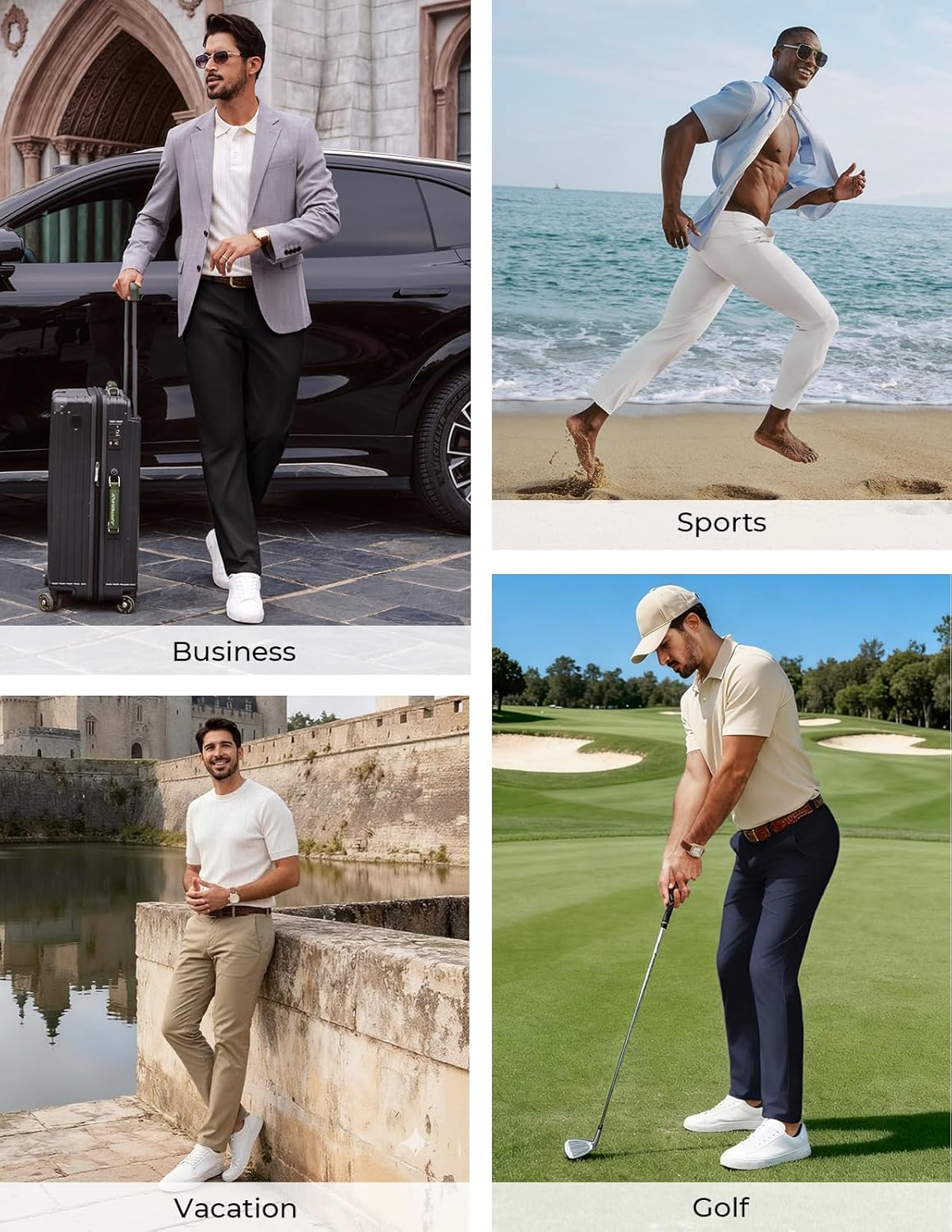 PJ PAUL JONES Men's Golf Pants - Lightweight Stretch Slim Fit Tapered Trousers | Wrinkle-Free Design