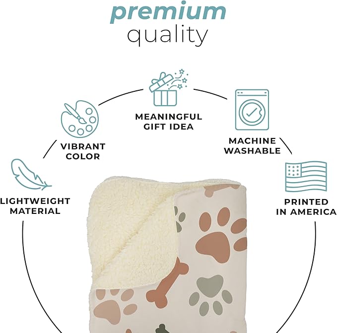 Cream Paw Print Plush Pet Lightweight Blanket - 60" x 80" - Cute for Dogs - Gifts and Puppy Essentials - Printed in America