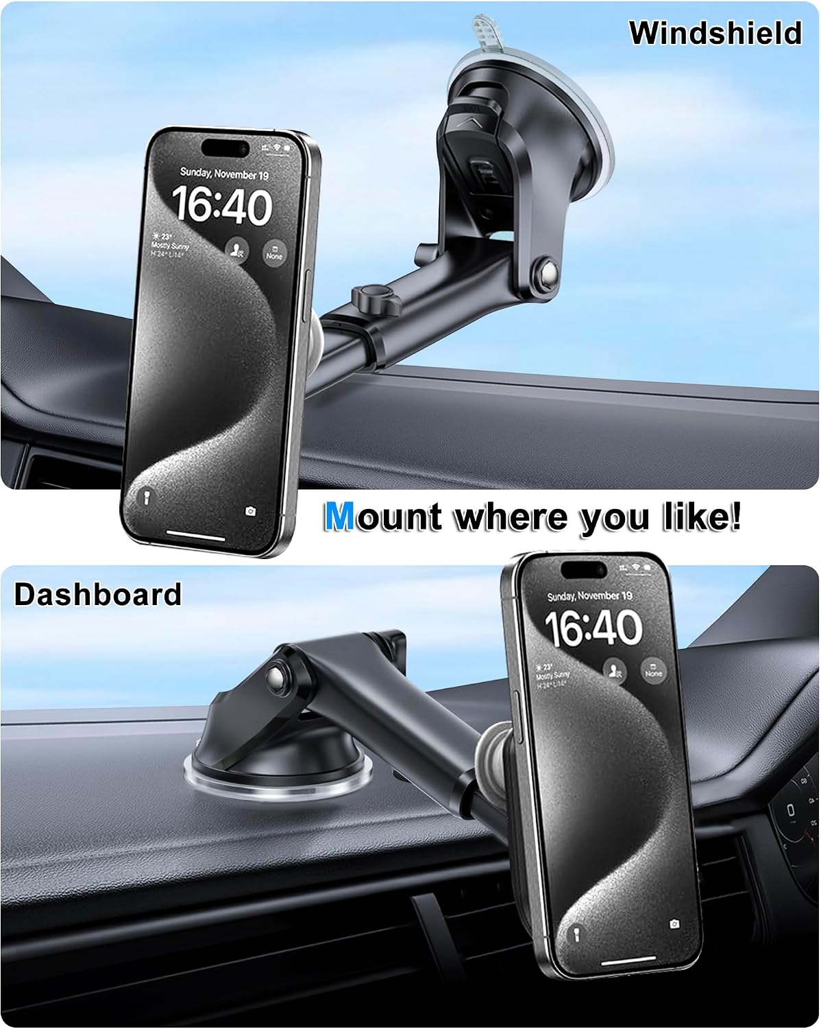 Car Mount for Pop Socket, Dashboard Windshield Car Phone Holder Compatible with Popsocket, Powerful Suction Cup Car Phone Mount Fits All Smartphones with Pop Grip