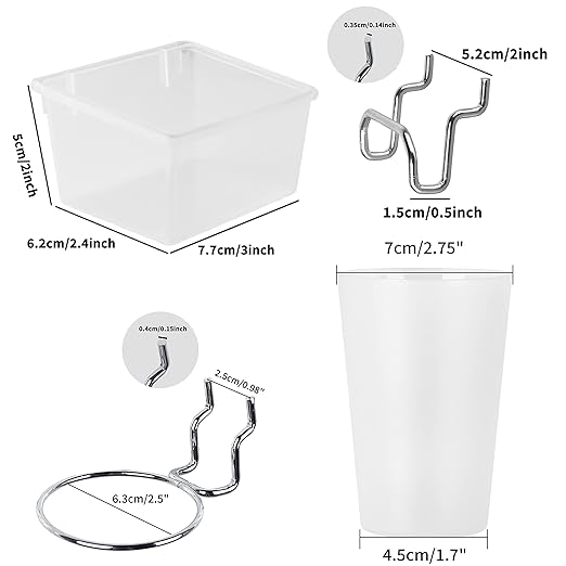 Kuhome 6 Sets Pegboard Bins and Cups with Pegboard Hooks, Pegboard Accessories Baskets, Hooks for Pegboard Cup Holder for Organizing Craft Tools Storage Garage Office Workbench Transparent