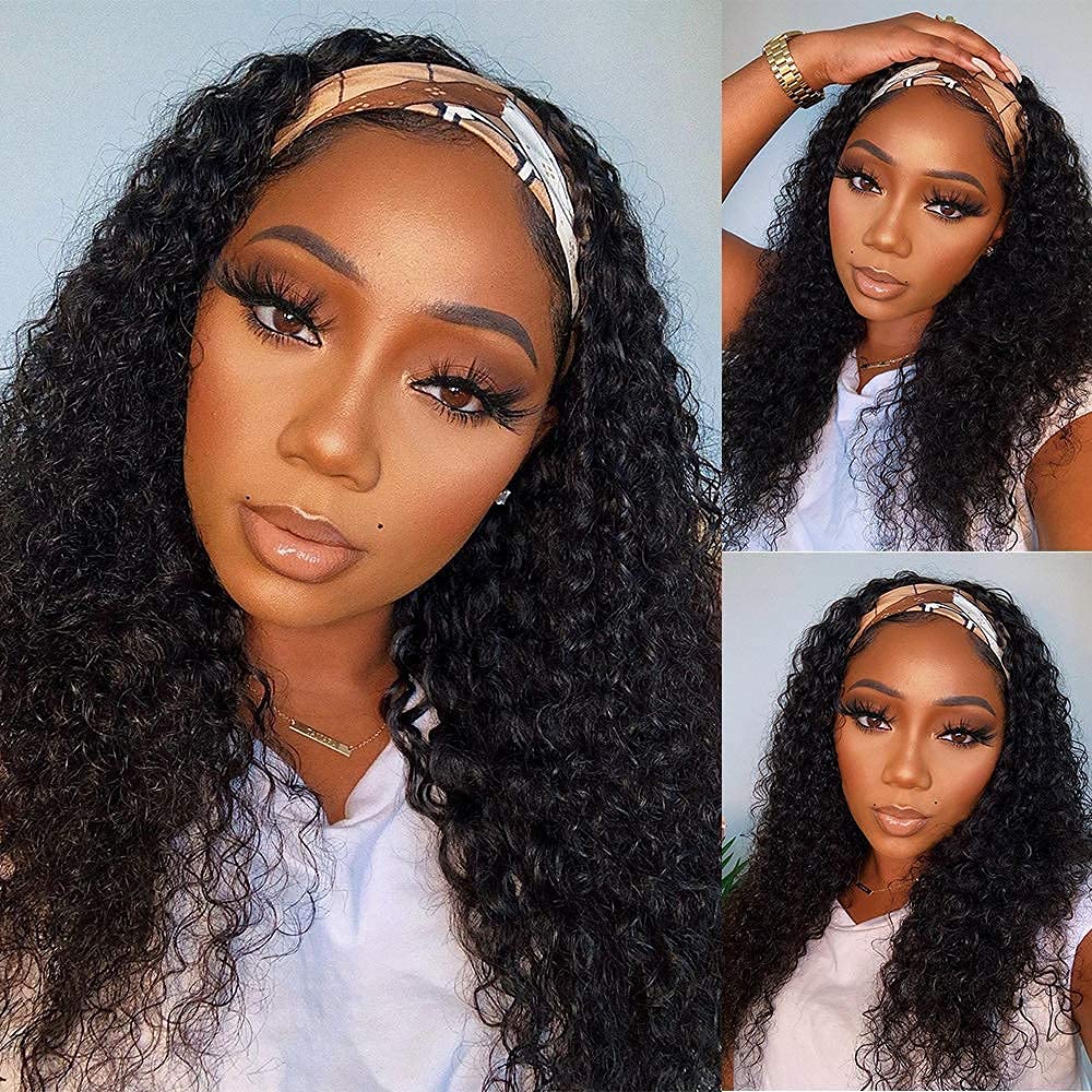 Wenyan Headband Wig Human Hair Deep Wave 28 Inch Wigs For Black Women Glueless None Lace Front Curly Wave Wig Brazilian Virgin H