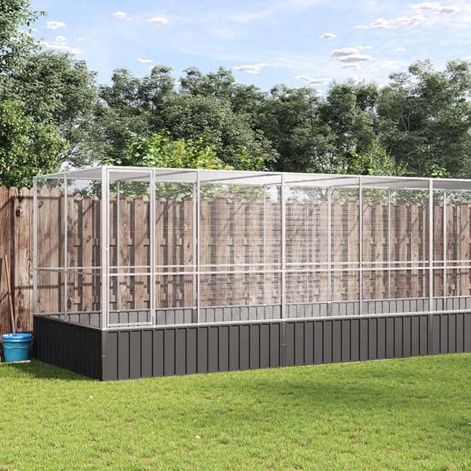 Outdoor Aviary Bird Cage, Galvanized Steel Outside Ample Activity Space Birdcage, 490.6"x81.5"x83.5", -272