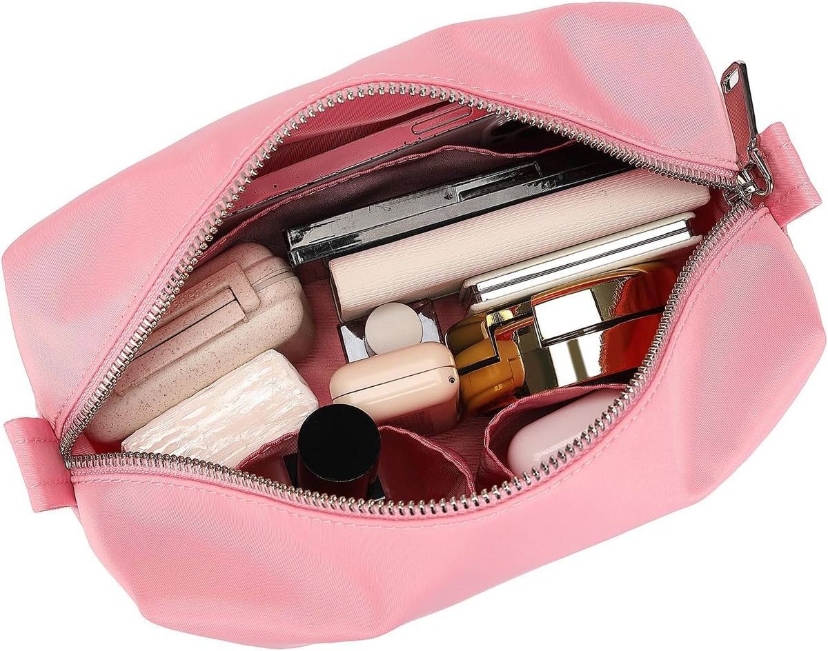 Travel Makeup Bag, Ring Clasp Wristlet Organizer (Pink)