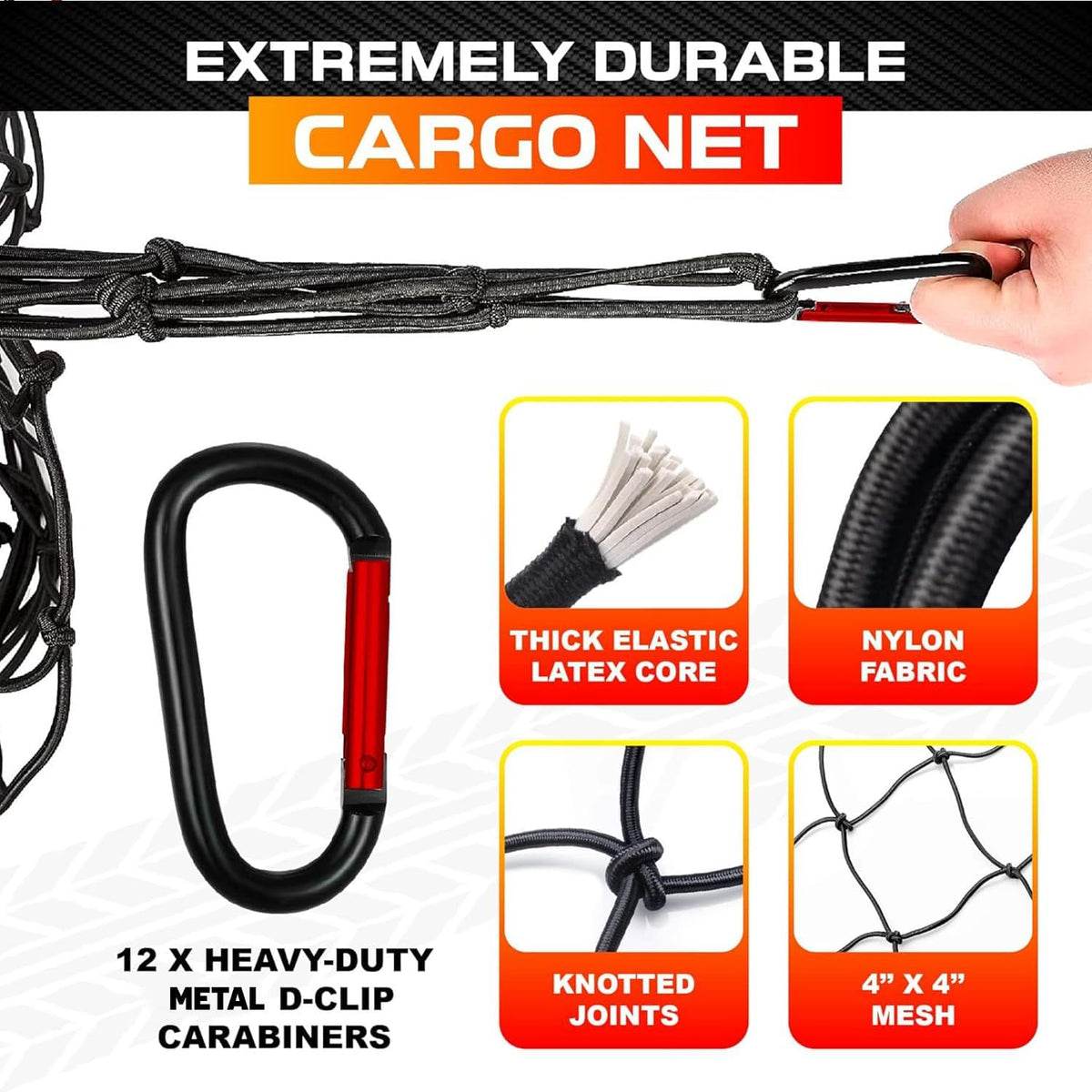 5'x7' Cargo Net Pickup Truck Bed Stretch to 10'x14' Heavy-Duty 10mm Bed Net