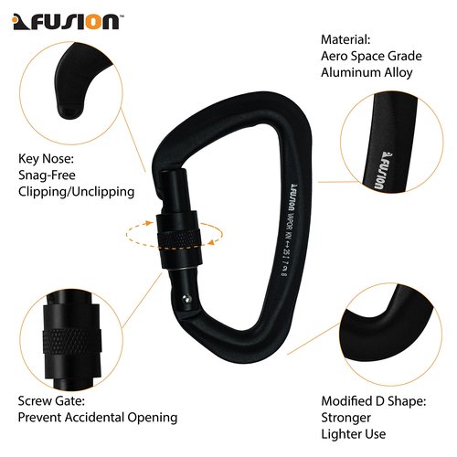 FUSION Climb Vapor III Military Tactical Matte Edition Aluminum Straight Gate Key Nose Modified D Carabiner Black, Hunting Carabiner (FP-8122-3ST-BLK) (Screw gate)