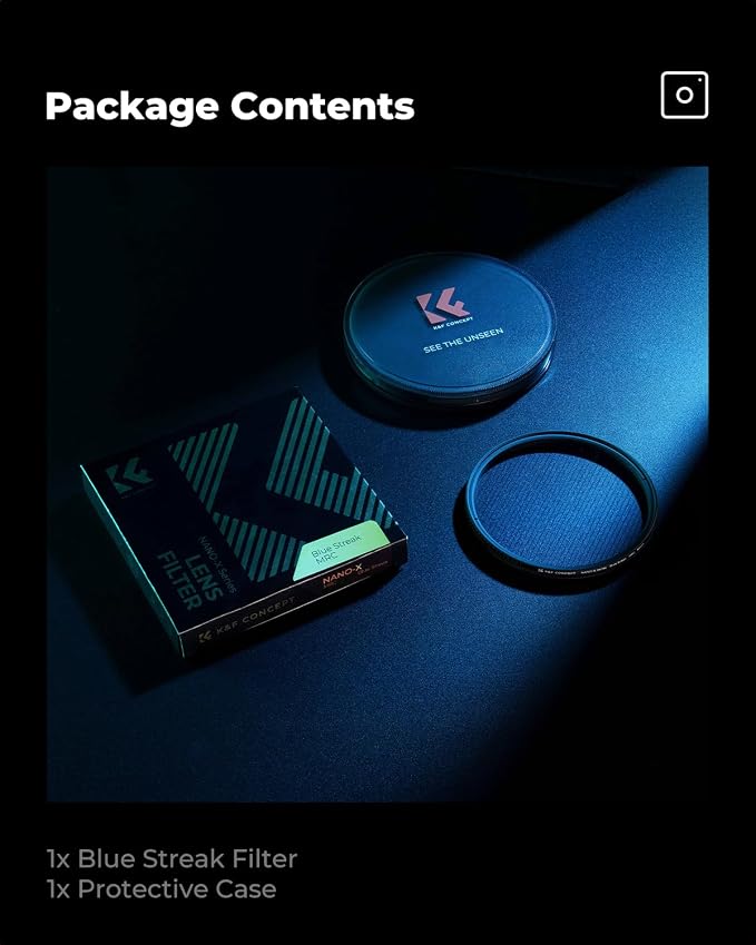 K&F CONCEPT 72mm Blue Streak Effect Lens Filter Anamorphic Optical Glass Light