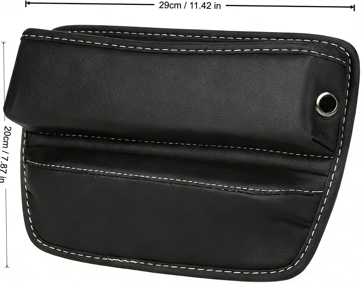 Car Seat Gap Organizer | PU Leather Seat-Side Storage Pocket with Cable Port | Fits Most Cars, SUVs and Trucks | White