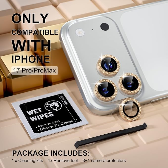 Misea Compatible for iPhone 17 Pro/iPhone 17 Pro Max Camera Lens Protector Bling