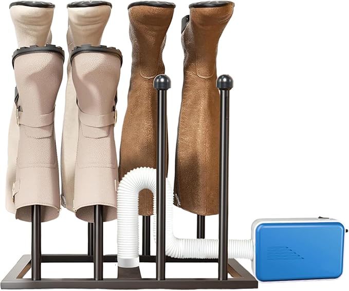 Boot Rack Organizer Tall Boots Boot Storage Free Standing Shoe Racks Black Metal for Dorm Room, Closet, Entryway, Bedroom for 4 Pairs With Multifunctional Portable Dryer 600W(54.1 * 50 * 30)