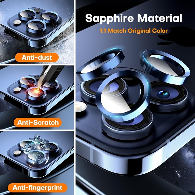 for iPhone 15 Pro/15 Pro Max Camera Lens Protector, Tempered Glass Screen