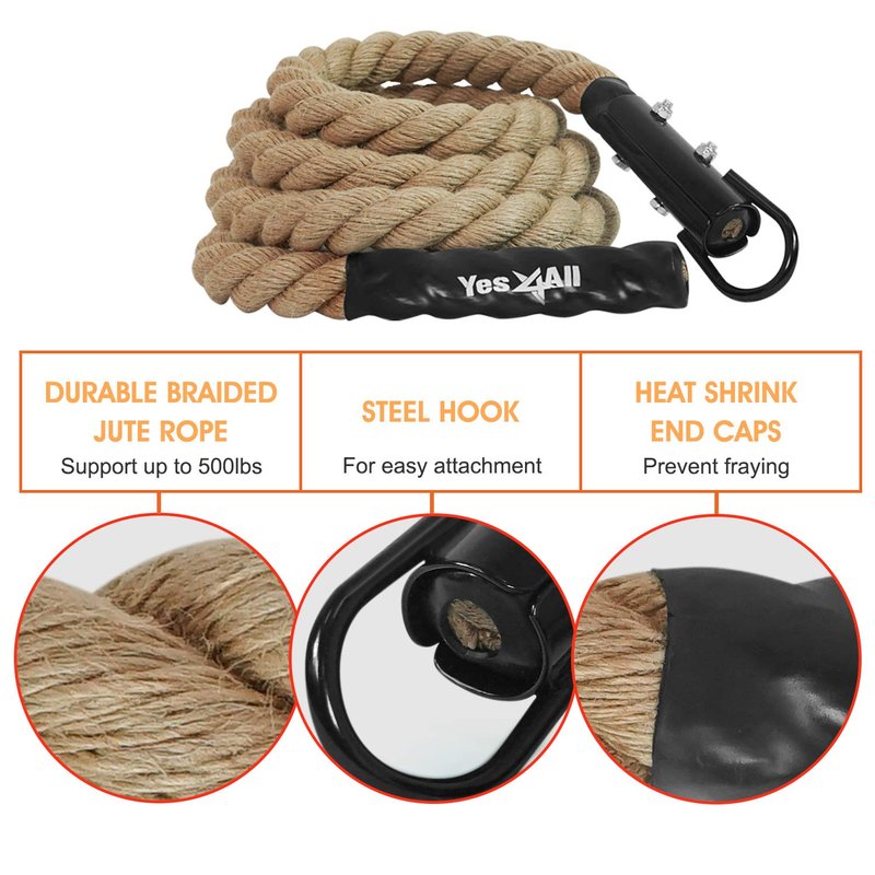 Yes4All Gym Climbing Rope for Fitness & Strength Training, 1.5-inch Diameter – Length Available 10, 15, 20ft (1.5in - 20ft)