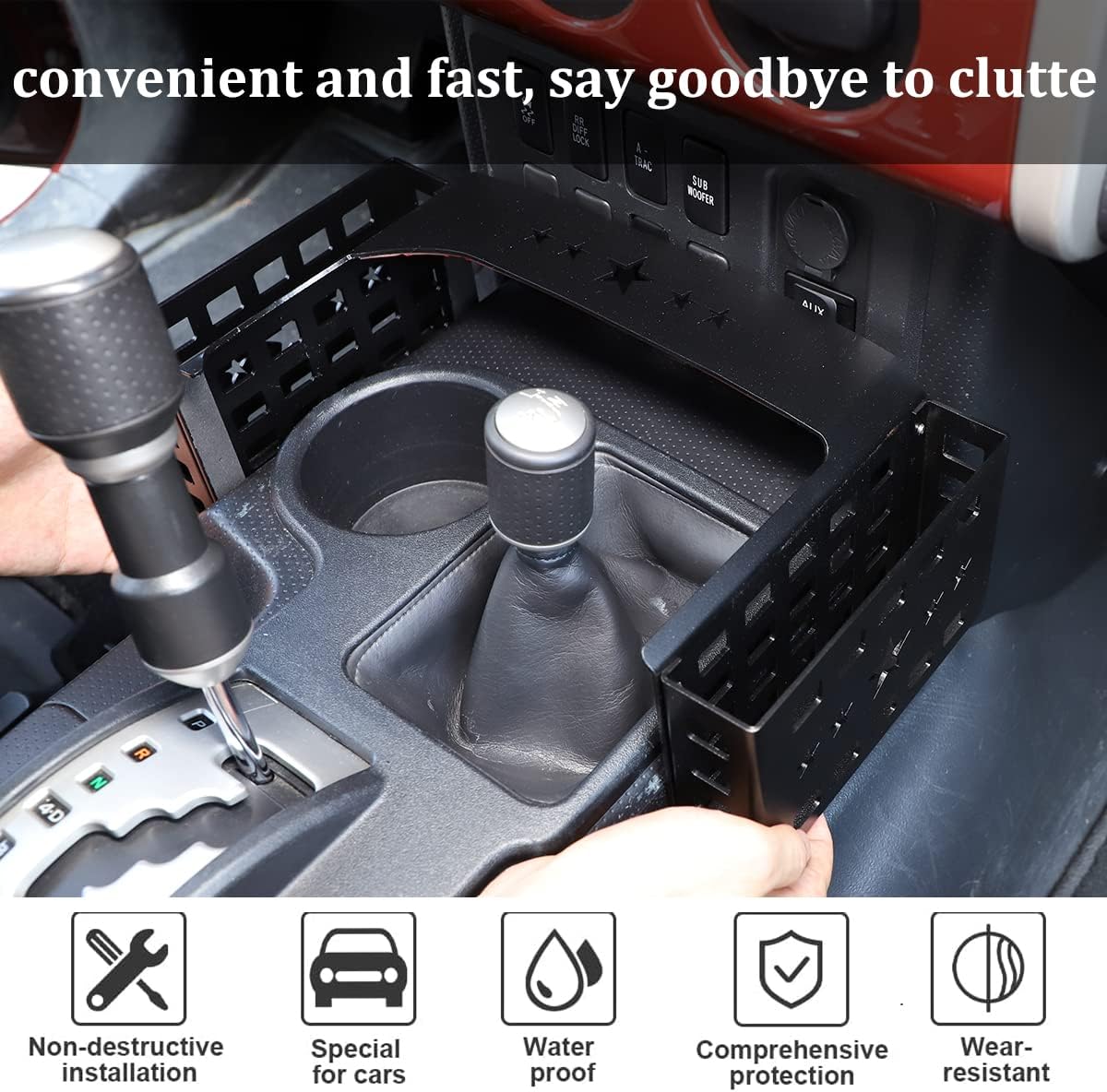 Car Center Console Shifter Storage Box Compatible with Toyot@ FJ Cruiser 2007-2021 Aluminum Alloy Center Console Gear Shift Organizer Tray Storage Box Basket Interior Accessories