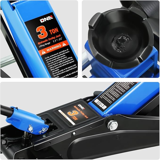 DNA Motoring 3 Ton Low Profile Floor Jack, 3 tons (6000 lbs) Capacity Fast Lift Hydraulic Trolley Service/Floor Jack, 7.7 "-21" Lifting Range, Blue, TOOLS-00674-BL