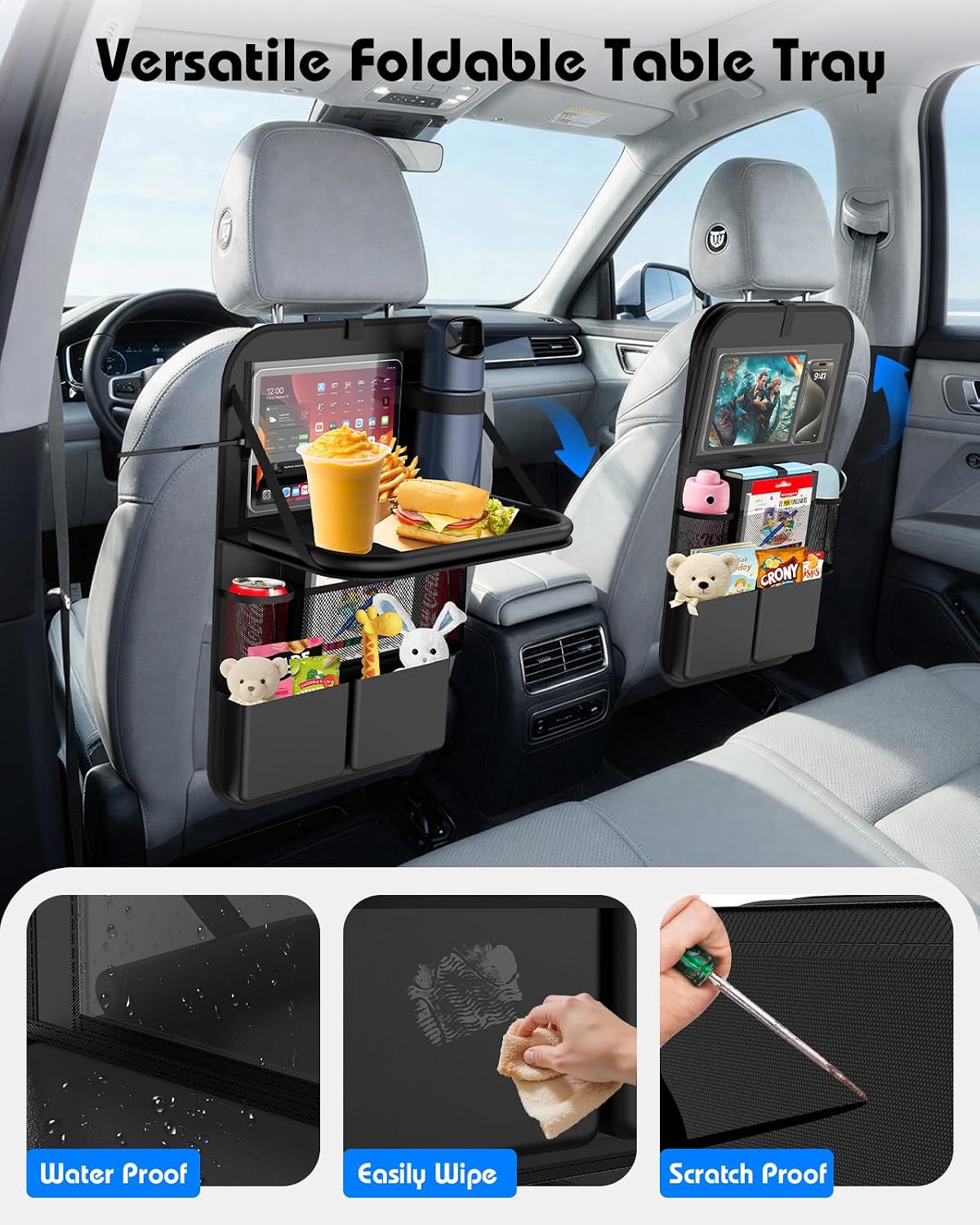 Car Backseat Organizer with Foldable Table Tray (2 Pack)
