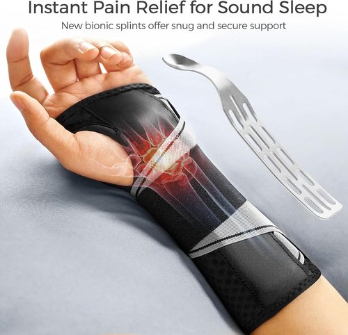 FREETOO Carpal Tunnel Wrist Brace - Night Support for Pain Relief | Right Hand, S/M, Black/Grey